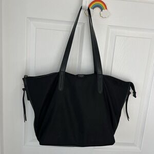 Botkier New York Nylon Black Tote Bag Purse Leather Straps Zipper Closure Travel